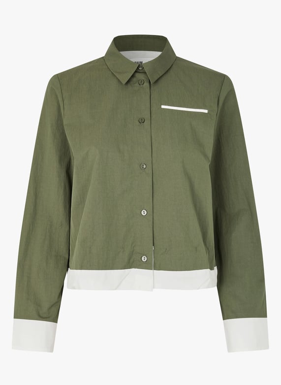 Oversize organic cotton-blend shirt with classic collar | Green BAUM UND PFERDGARTEN Women